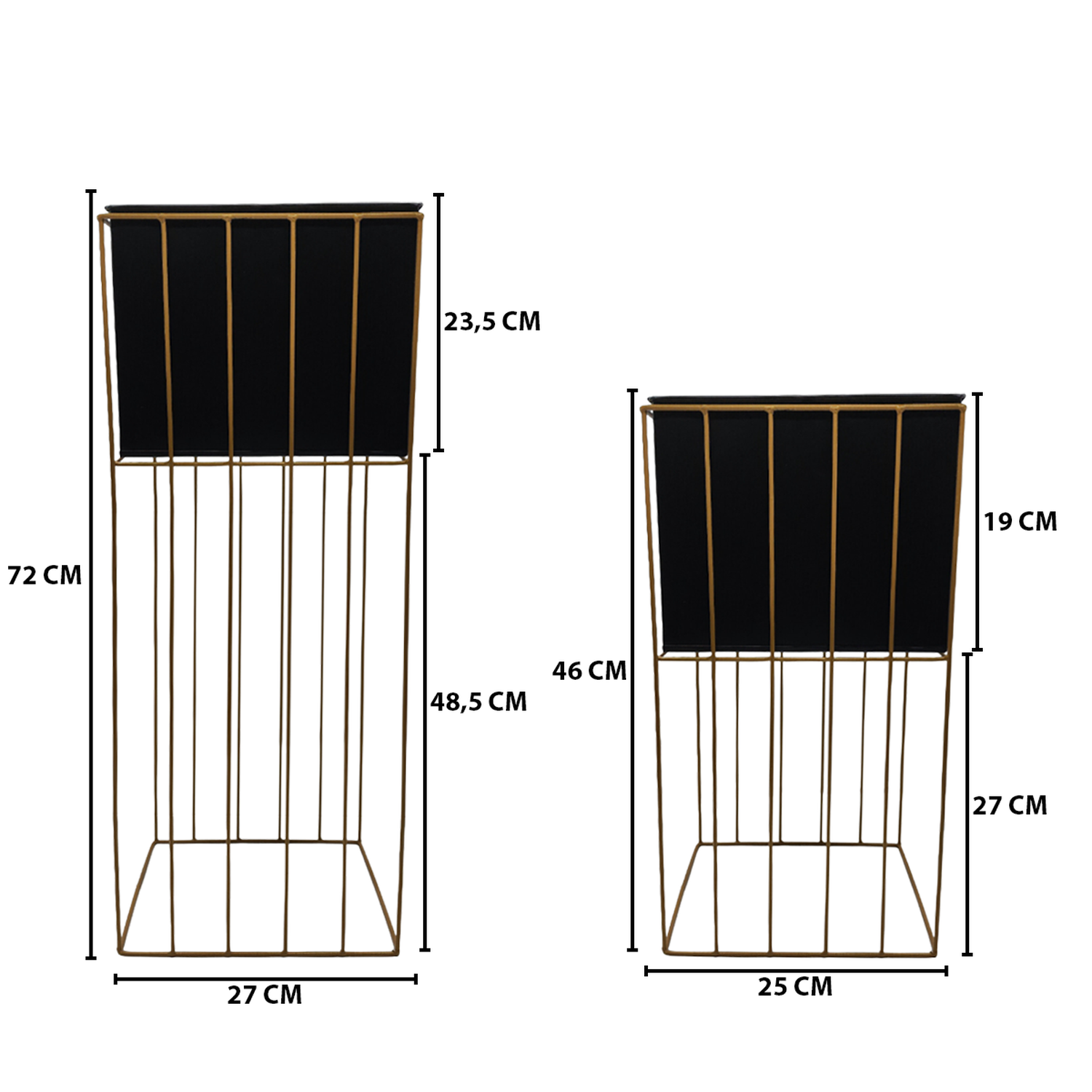 Set 2 Porta Macetero Pedestal Maceta Plantas Negro Dorado-2