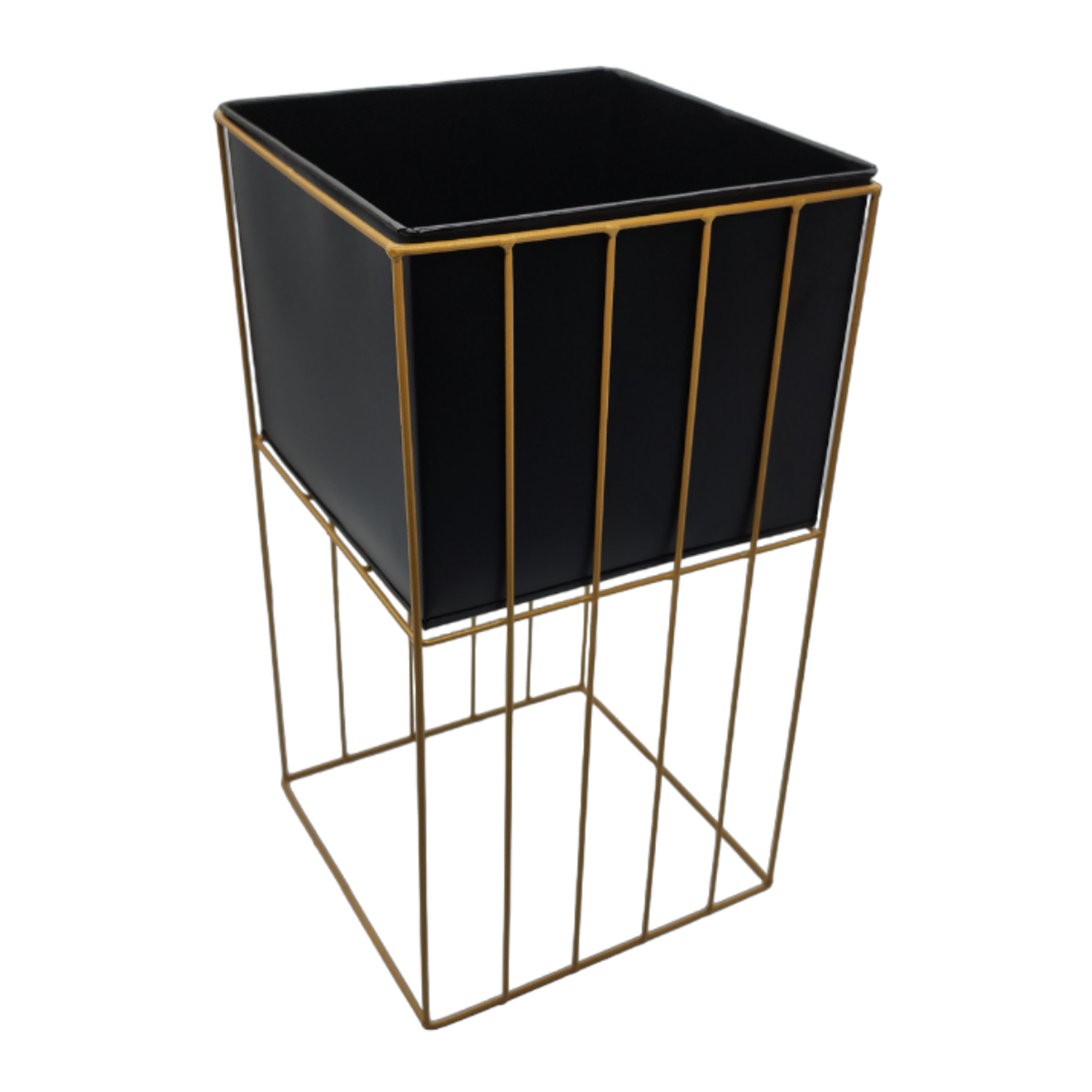Set 2 Porta Macetero Pedestal Maceta Plantas Negro Dorado-3