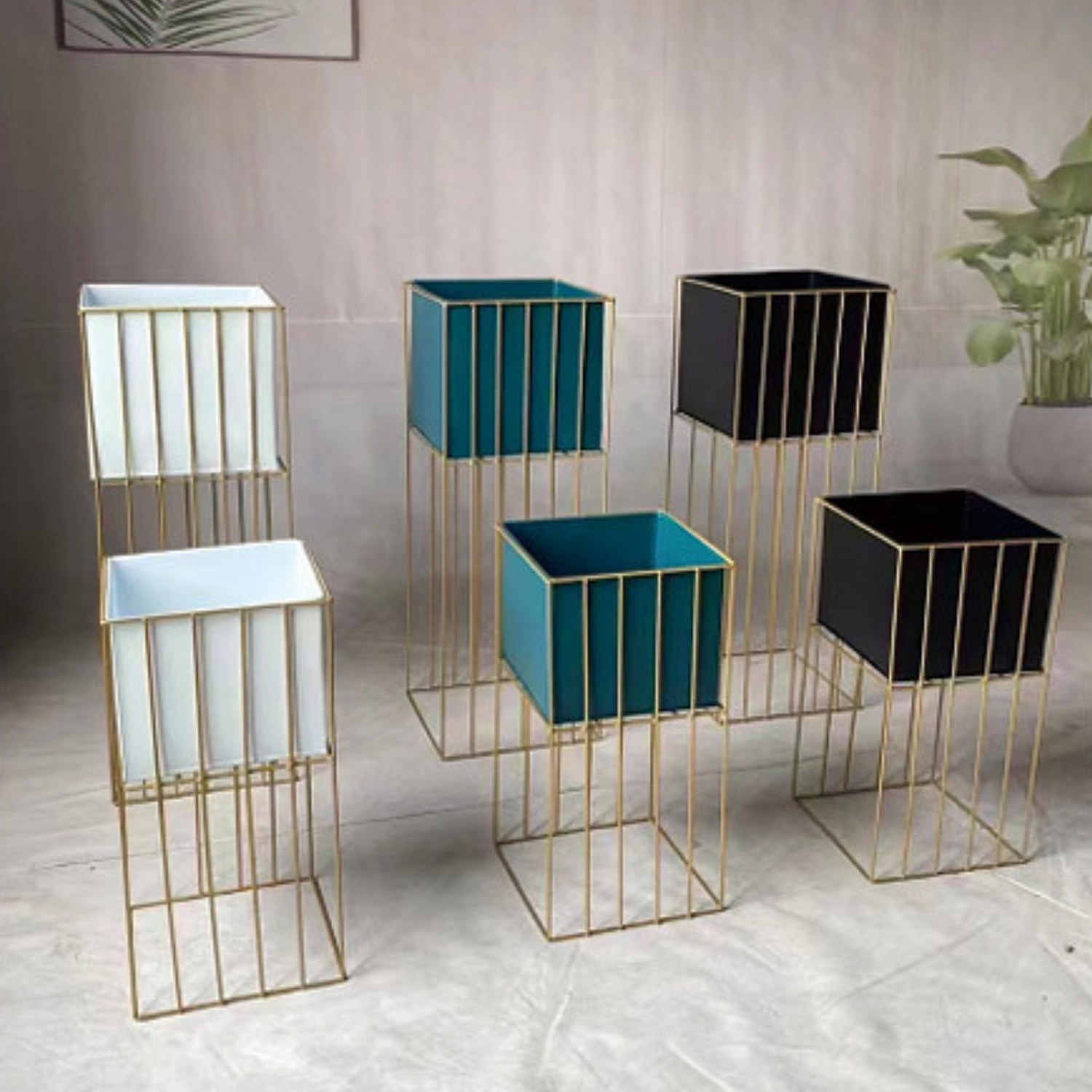 Set 2 Porta Macetero Pedestal Maceta Plantas Negro Dorado-7