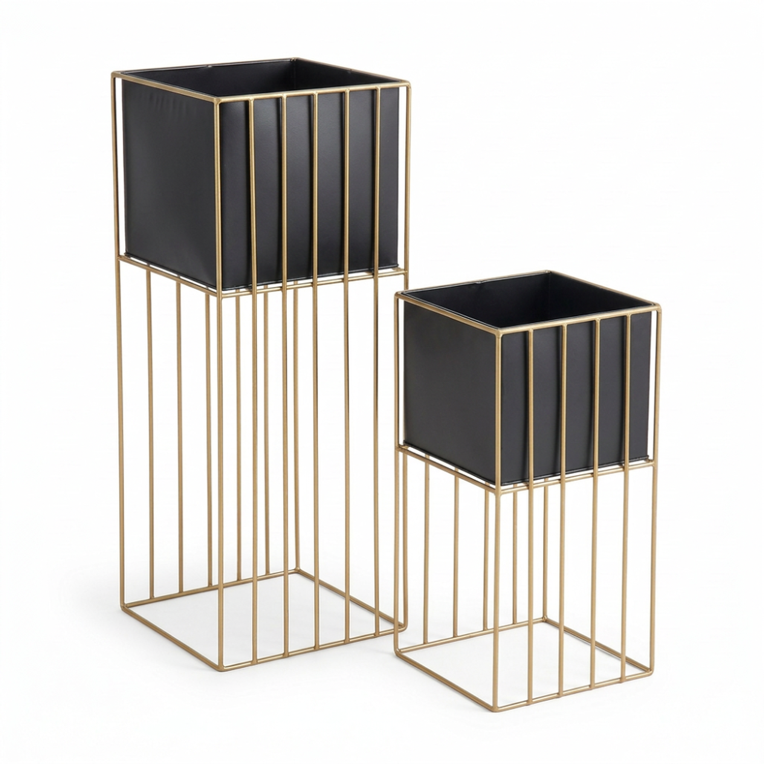 Set 2 Porta Macetero Pedestal Maceta Plantas Negro Dorado-0