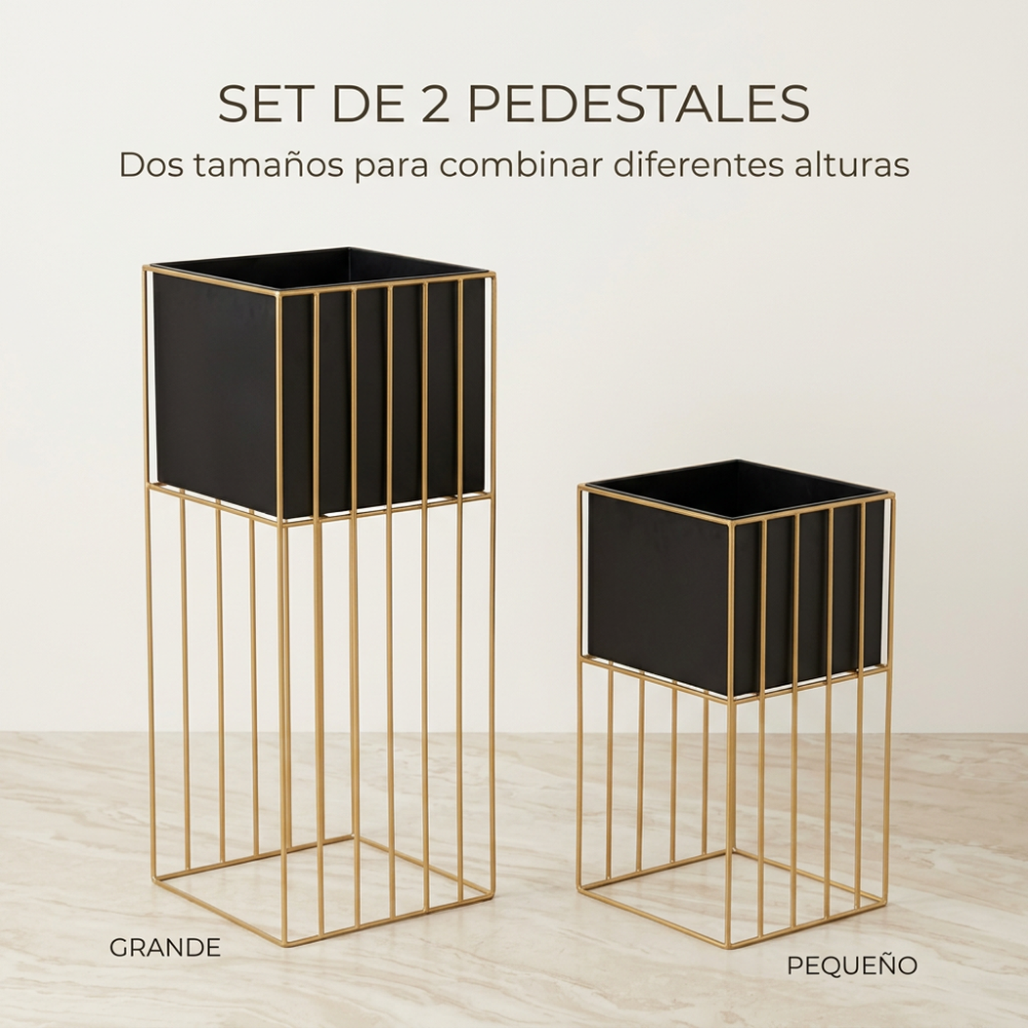 Set 2 Porta Macetero Pedestal Maceta Plantas Negro Dorado-3