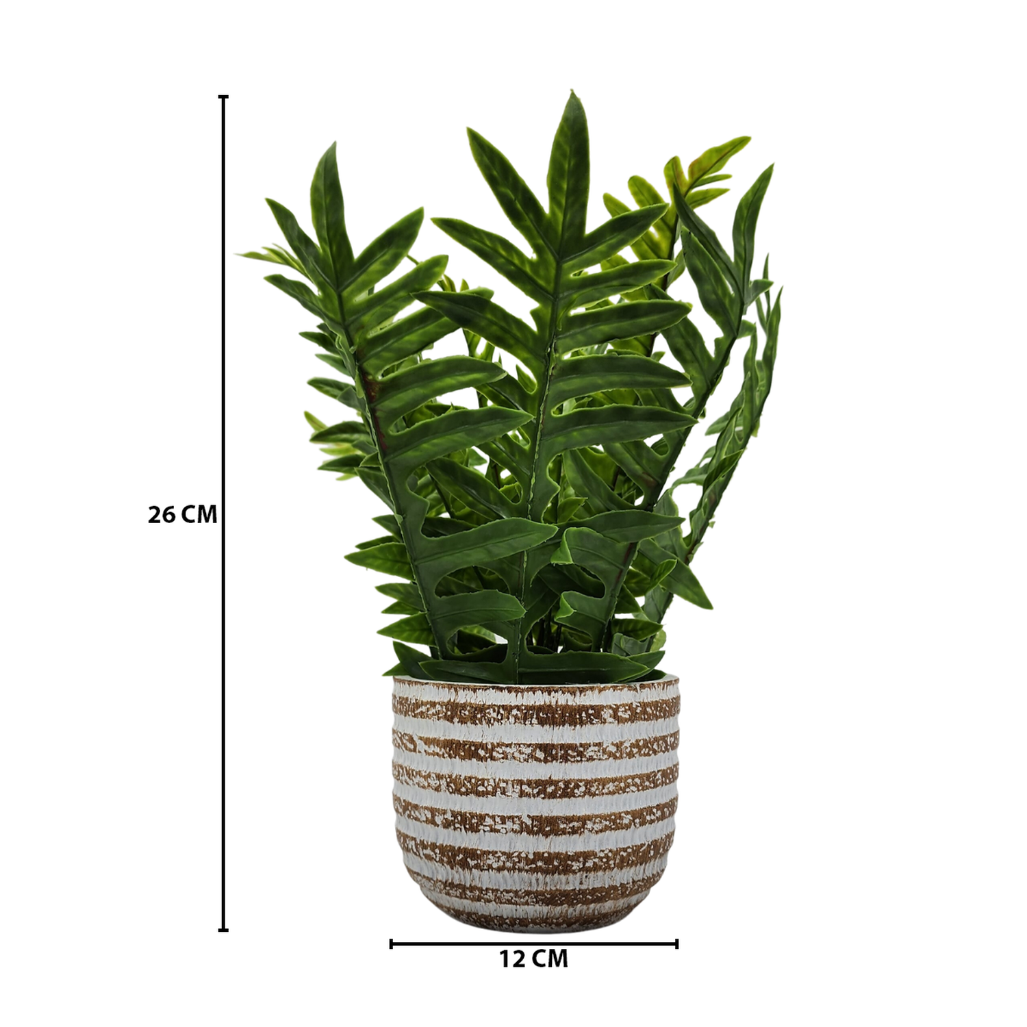 Planta Artificial Tropical Macetero Ceramica Lineas Blancas-7