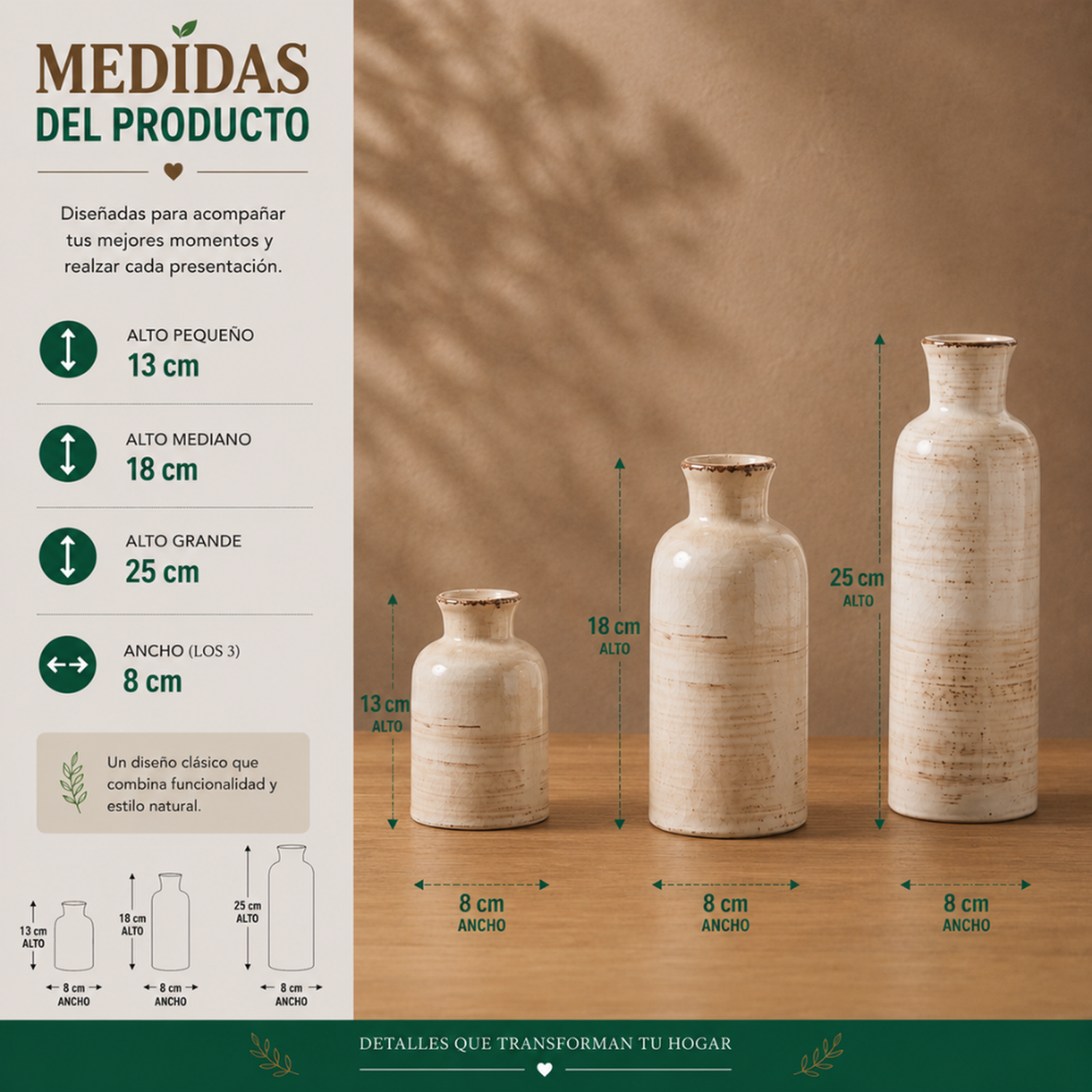 Set 3 Floreros Ceramica Beige Rustico Minimalista Decorativo-6