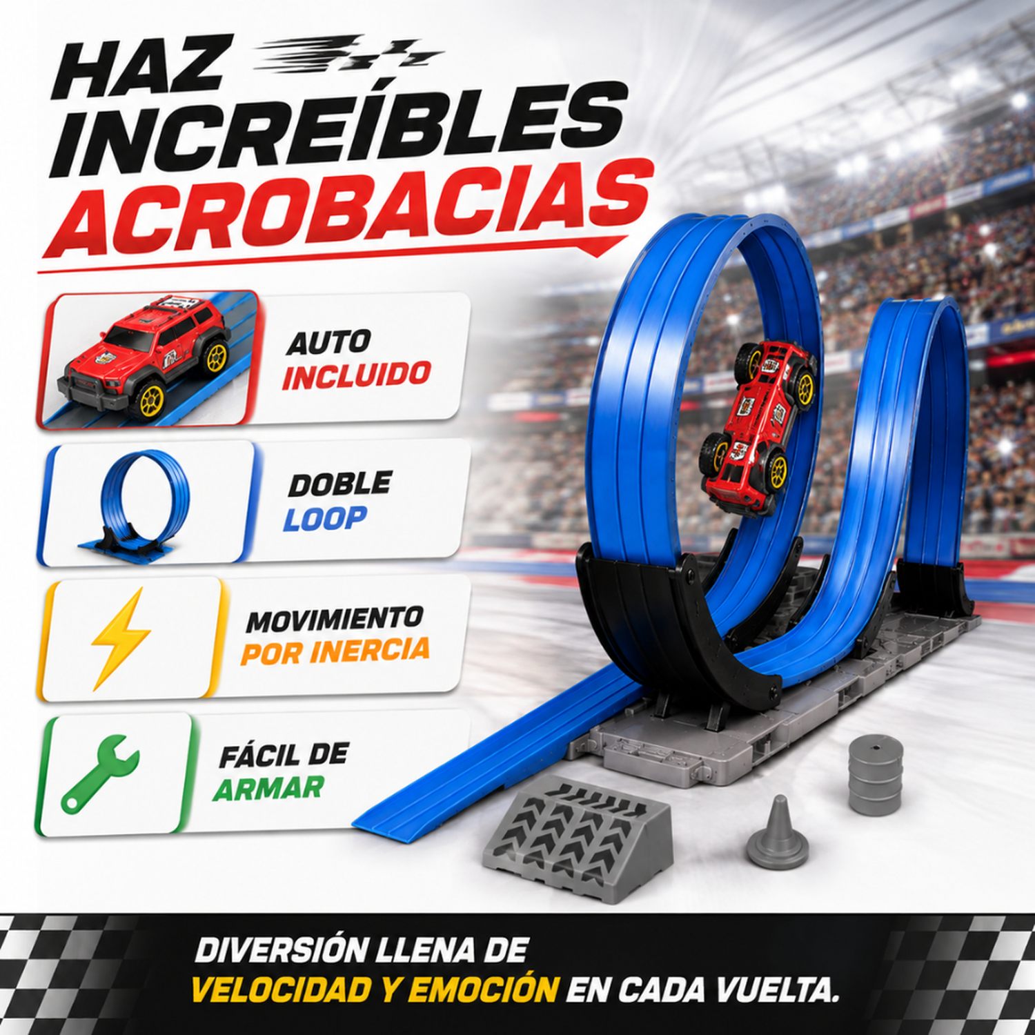 Pista De Autos Loop Con Auto Y Accesorios Infantil-4