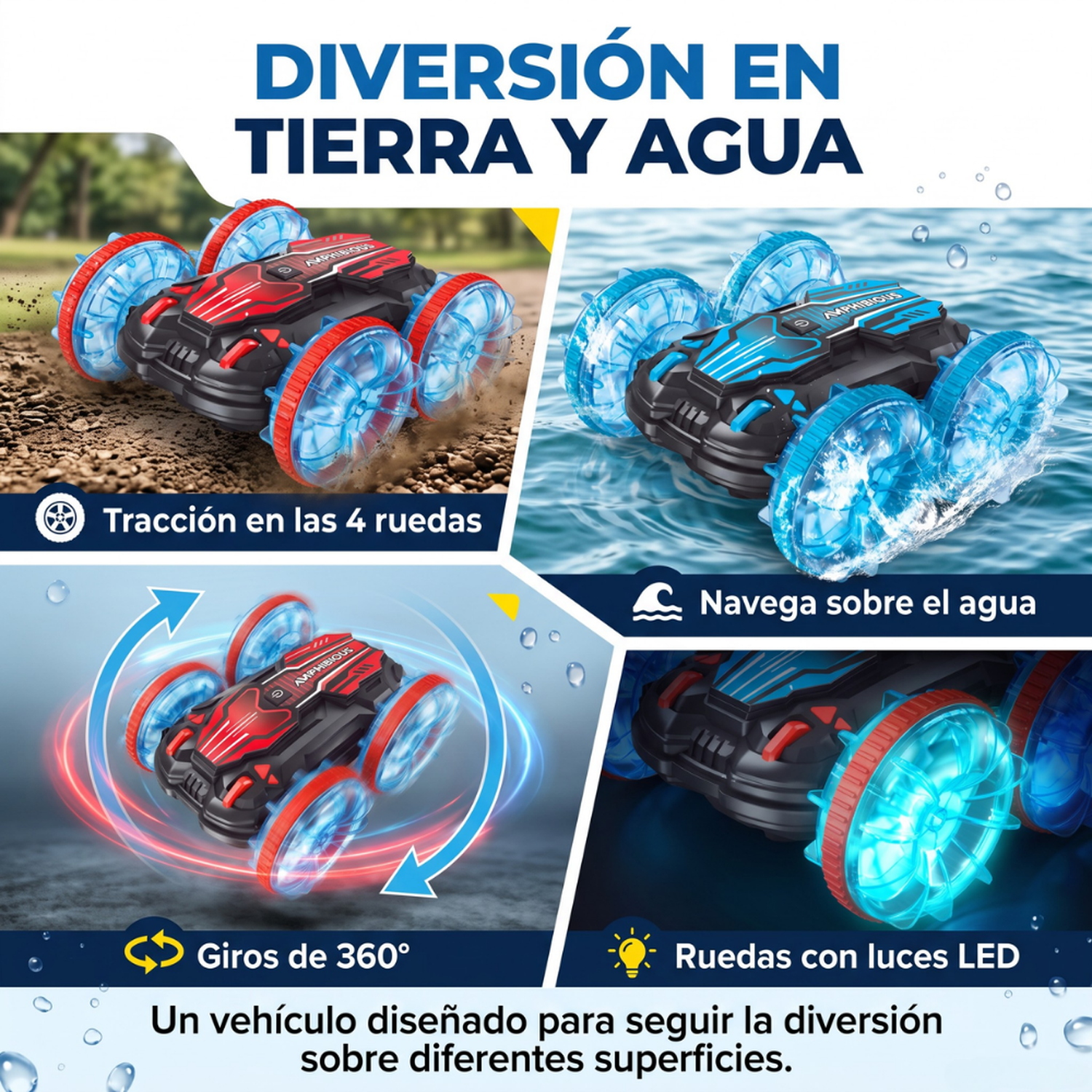 Auto Anfibio Control Remoto Agua Tierra Con Control De Mano-3