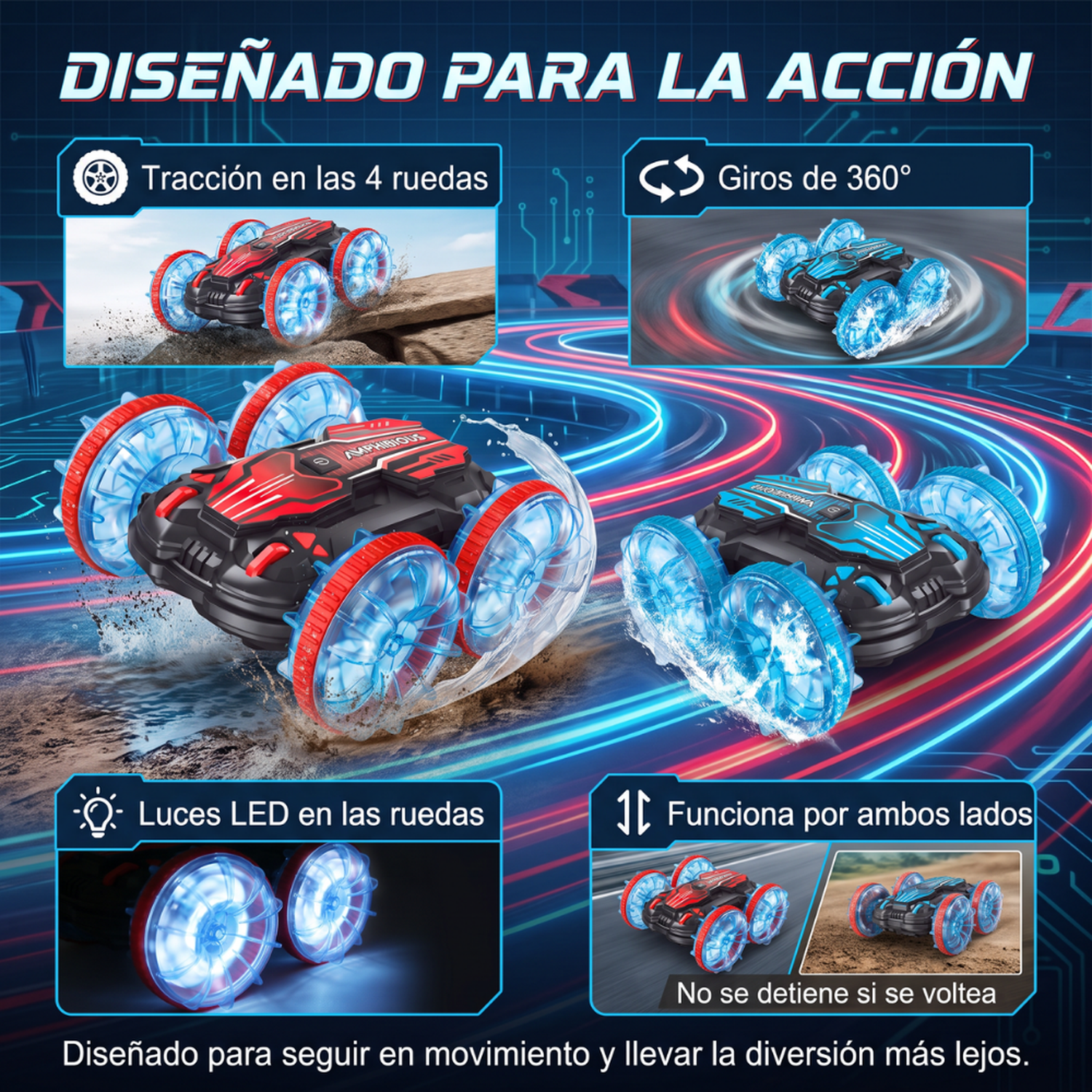 Auto Anfibio Control Remoto Agua Tierra Con Control De Mano-4