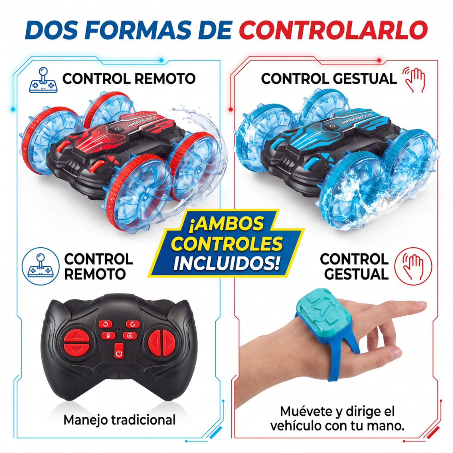 Auto Anfibio Control Remoto Agua Tierra Con Control De Mano-5