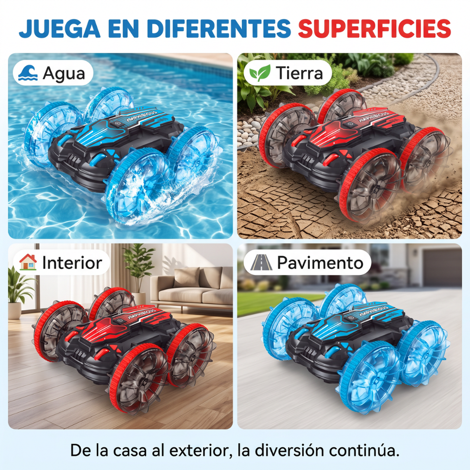 Auto Anfibio Control Remoto Agua Tierra Con Control De Mano-6