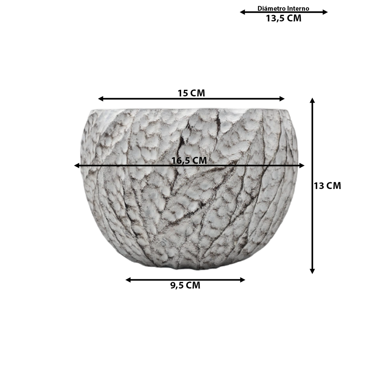 Macetero Maceta Acabado Cemento Relieve Hojas Blanco M-5