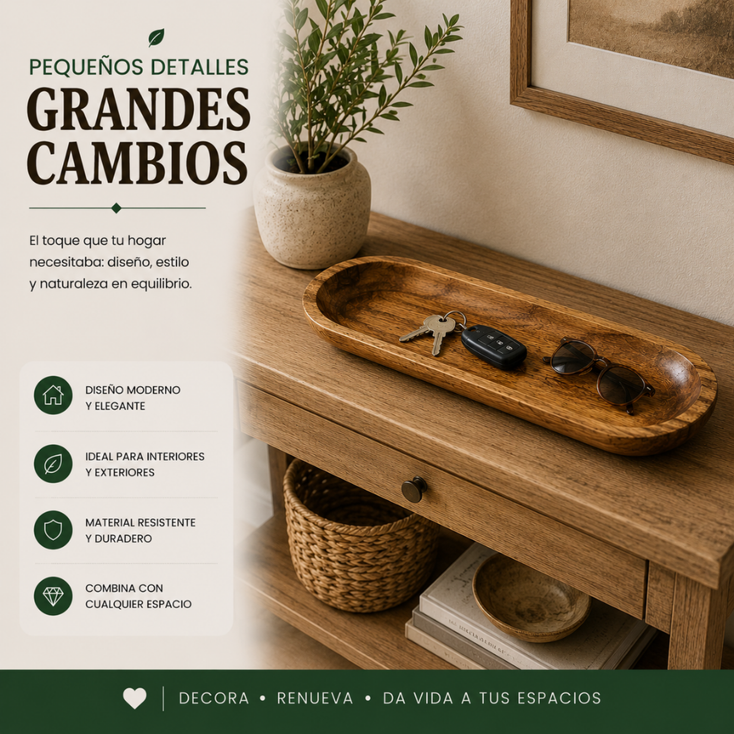 Bandeja de Madera Rustica Premium Multiuso Decorativa M-3