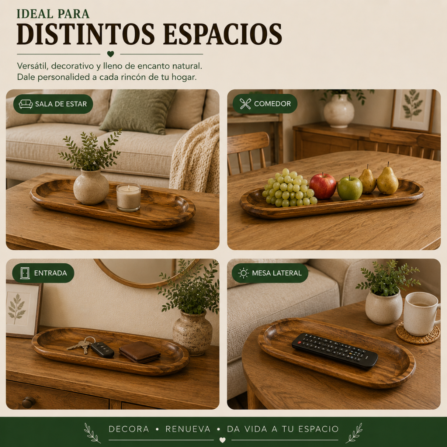 Bandeja de Madera Rustica Premium Multiuso Decorativa M-5