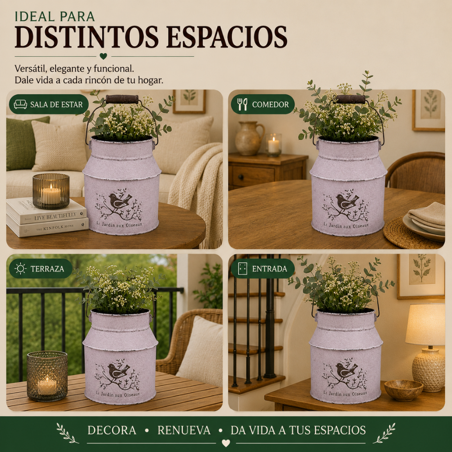 Macetero Metalico Blanco Tarro Decorativo Vintage Manilla-6