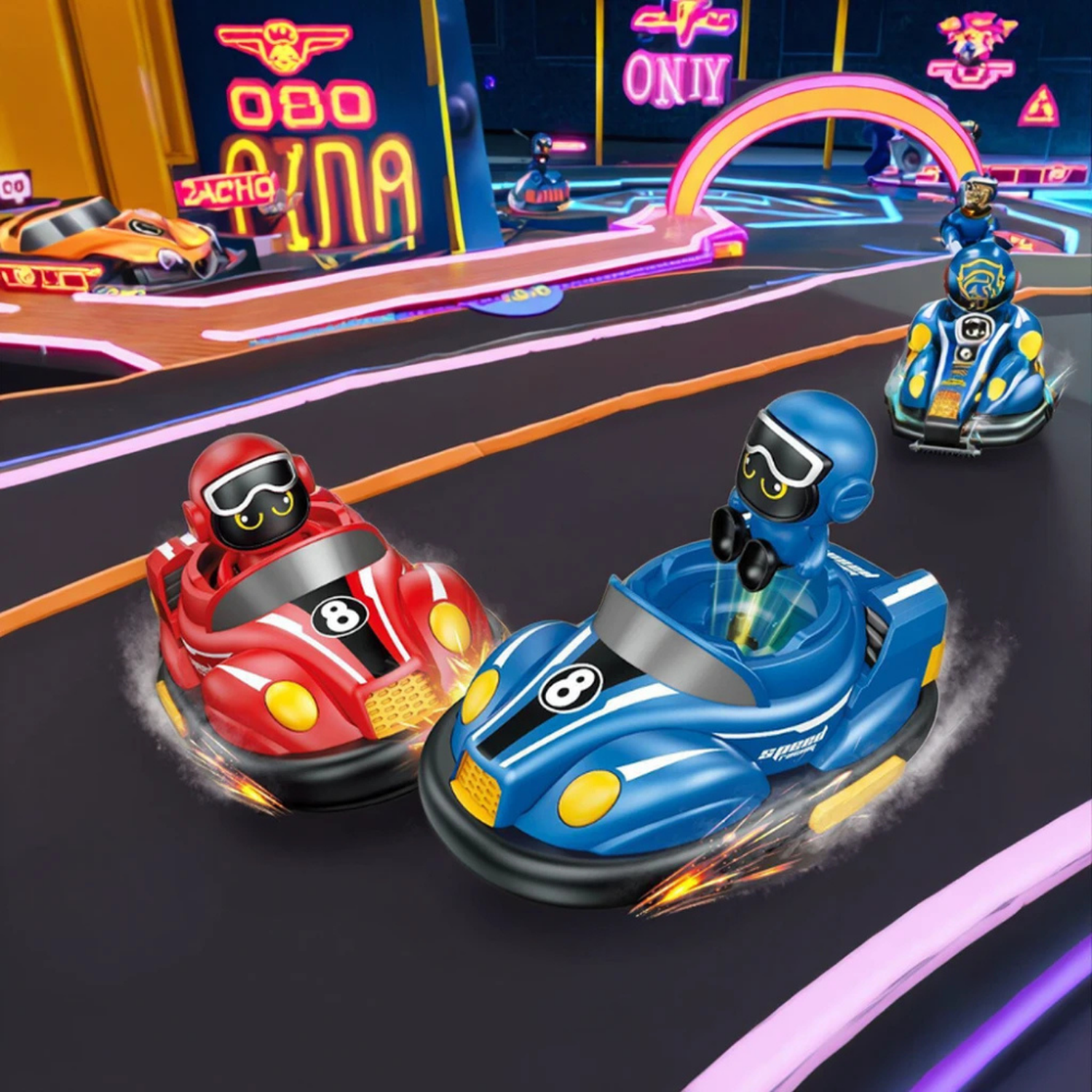 Set de Autitos Chocadores a Control Remoto Piloto Go Kart-4