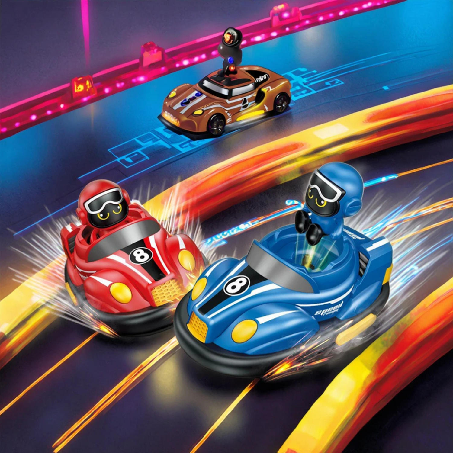 Set de Autitos Chocadores a Control Remoto Piloto Go Kart-5