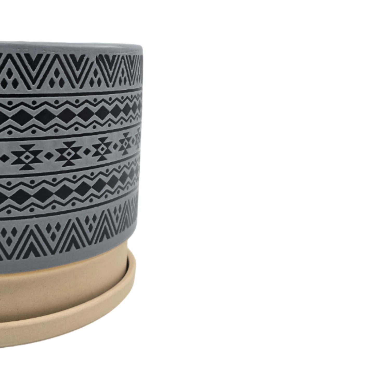 Macetero Maceta De Ceramica Gris Con Patrones Negros M-4