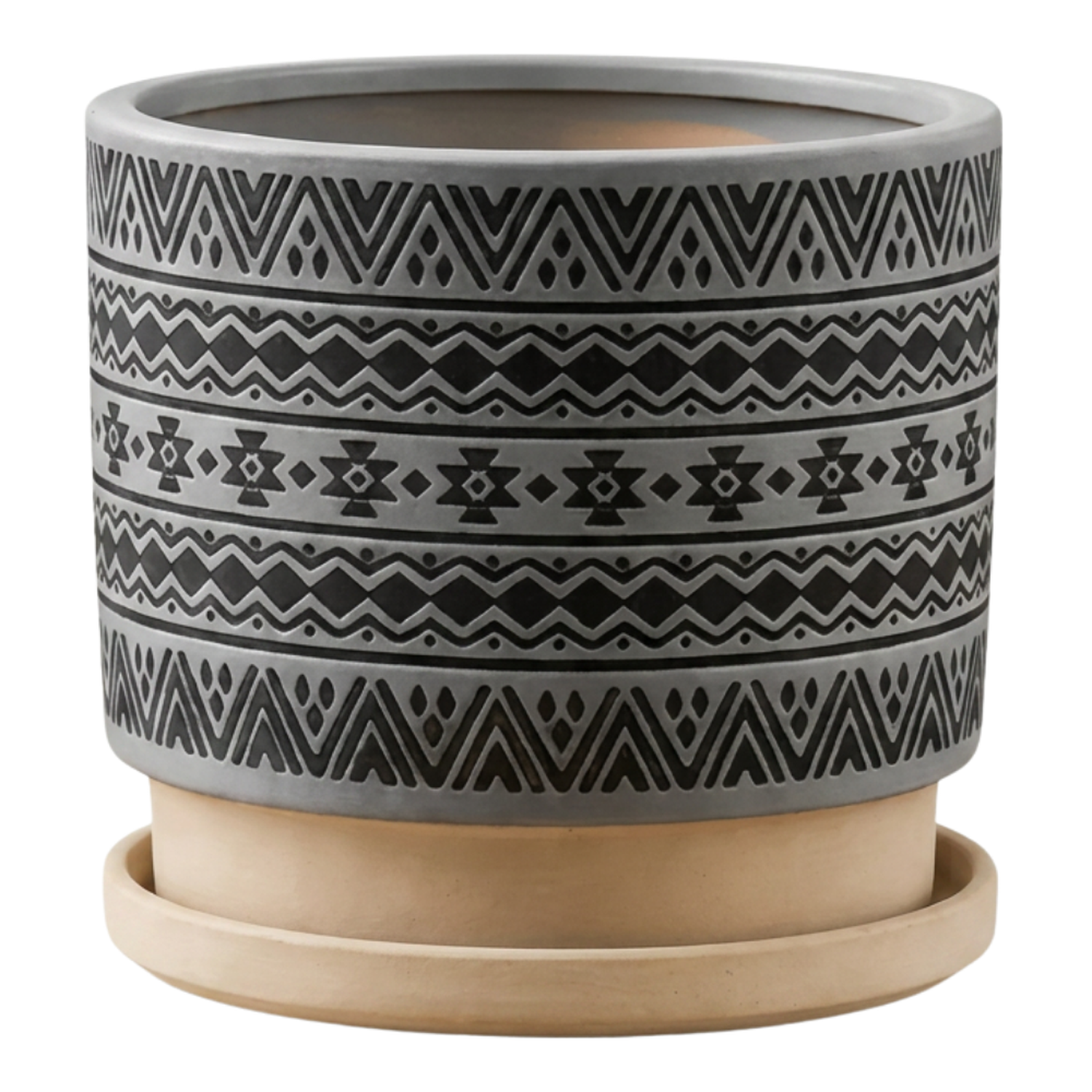Macetero Maceta De Ceramica Gris Con Patrones Negros M-5