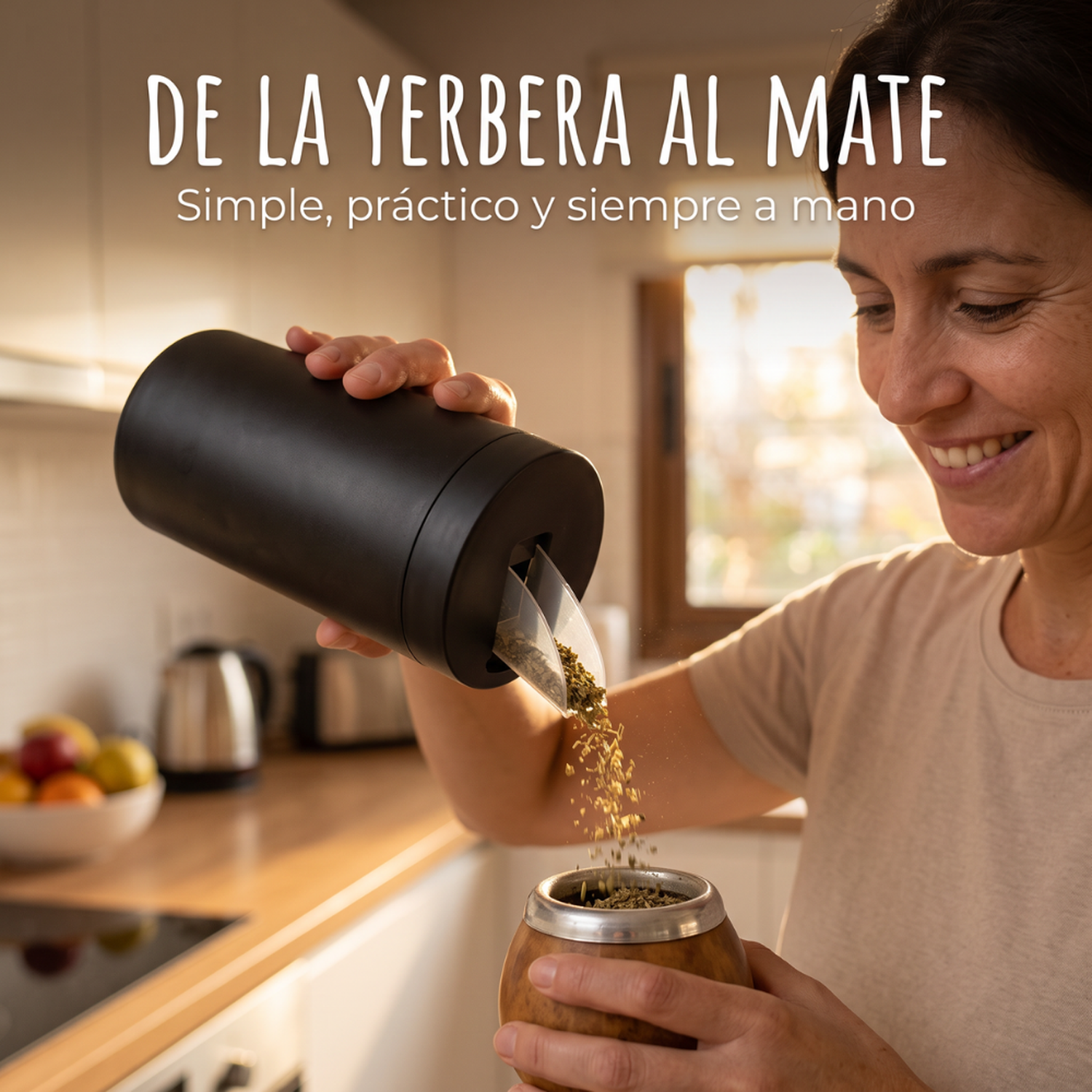 Yerbera Acero Inoxidable Negra 400 Gr Dispensador Yerba-2