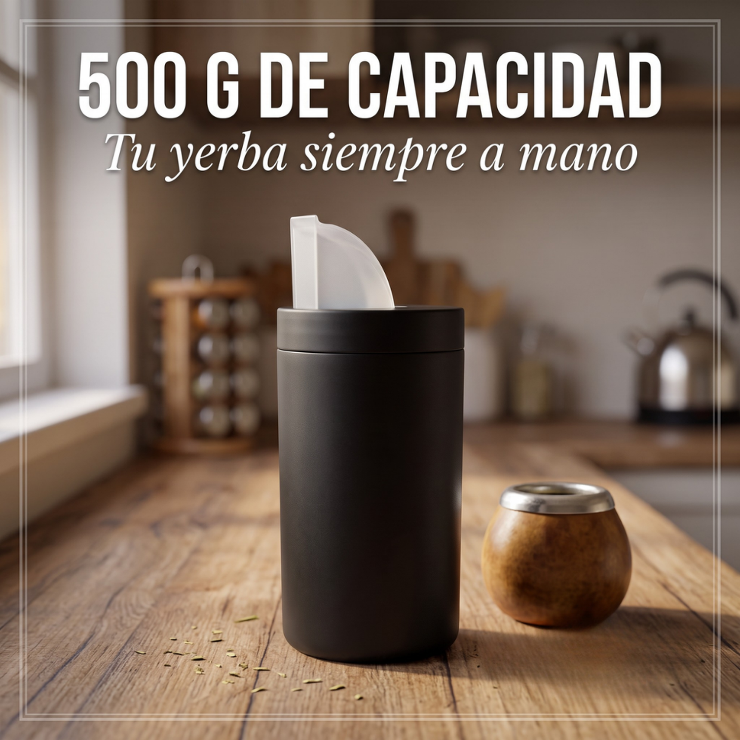 Yerbera Acero Inoxidable Negra 400 Gr Dispensador Yerba-4