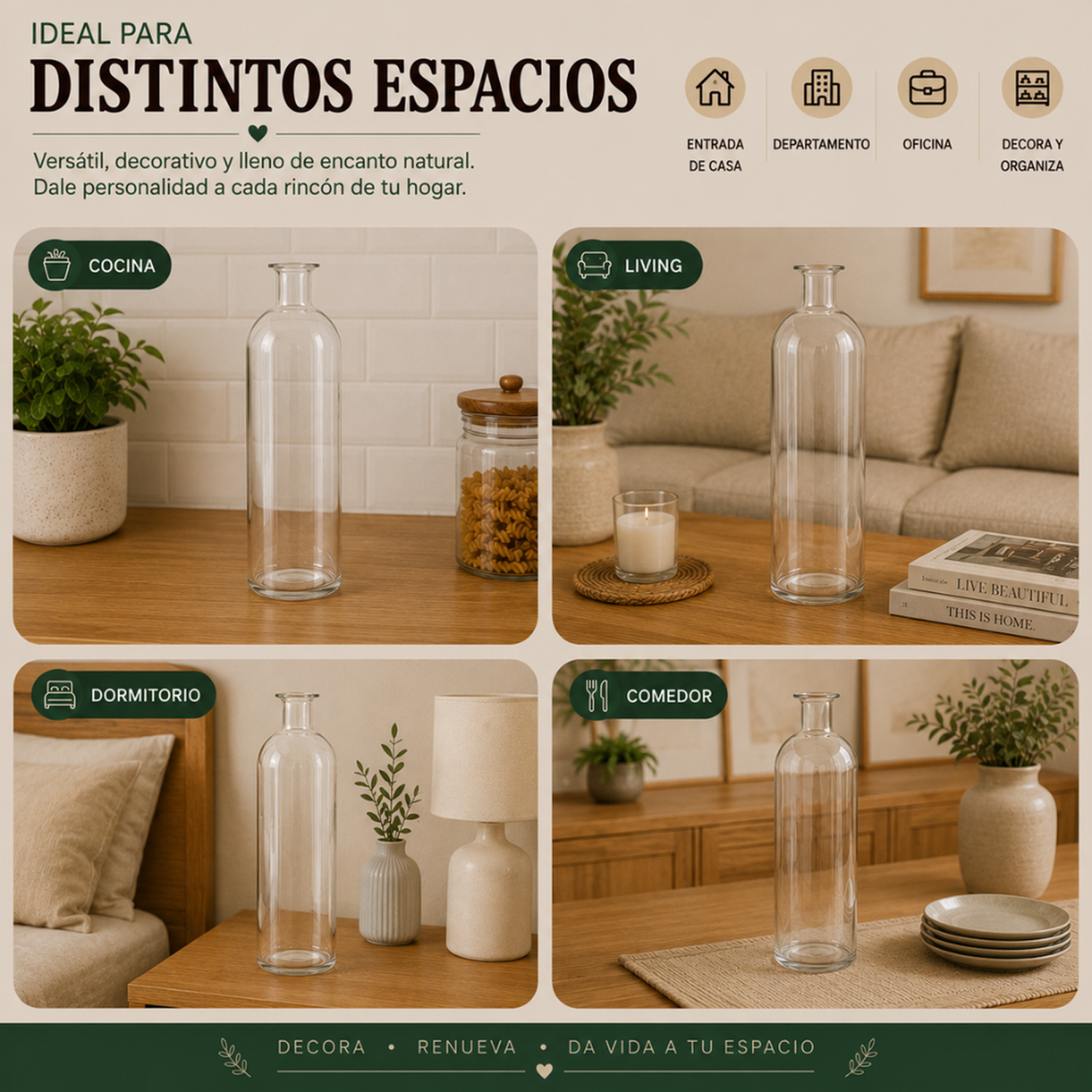 Set 3 Florero De Vidrio Tipo Botella Decorativo Moderno S-4