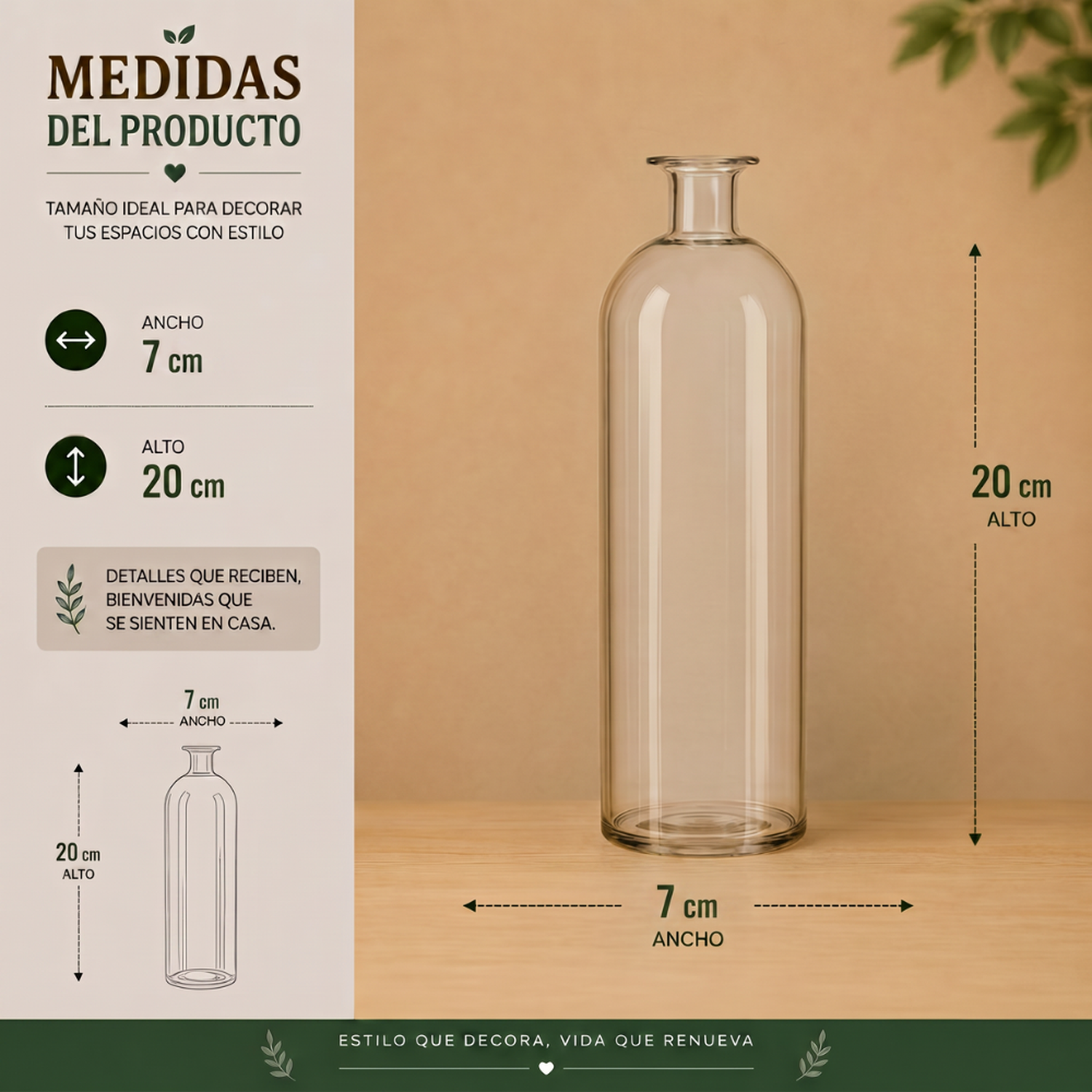 Set 3 Florero De Vidrio Tipo Botella Decorativo Moderno S-5