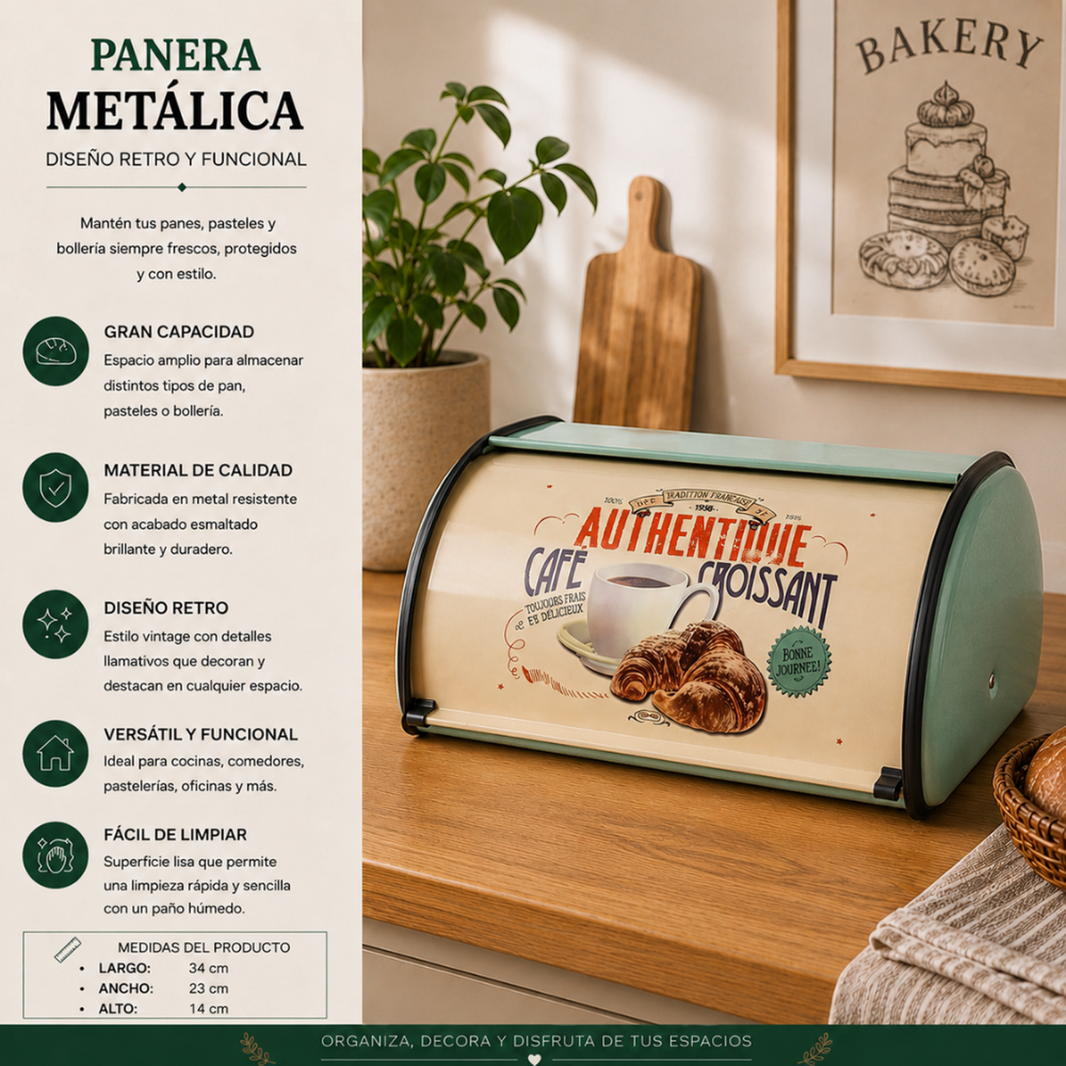 Panera Metálica Vintage Retro Color Verde Abatible-3