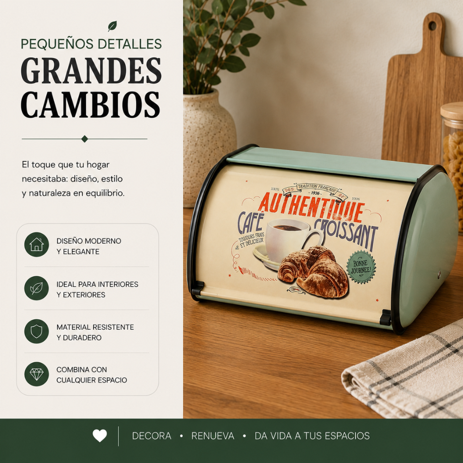 Panera Metálica Vintage Retro Color Verde Abatible-4