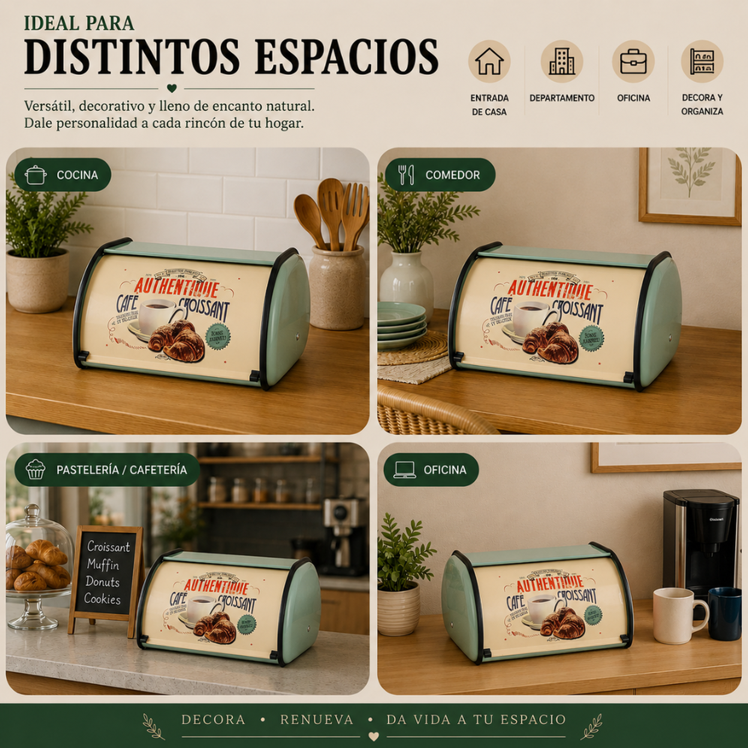 Panera Metálica Vintage Retro Color Verde Abatible-5