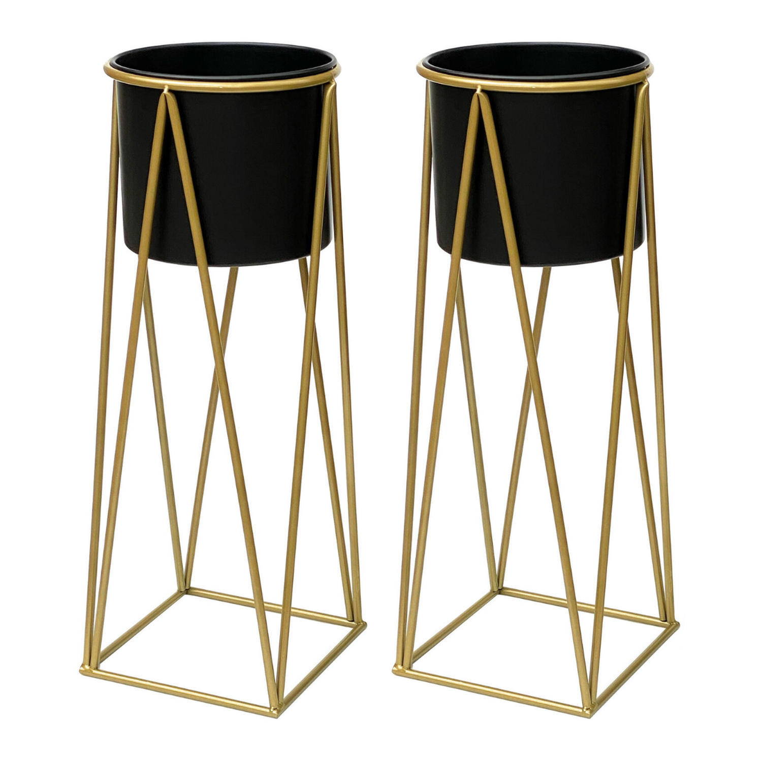 Set 2 Porta Maceteros Pedestal Igual Tamaño Negro Dorados-0