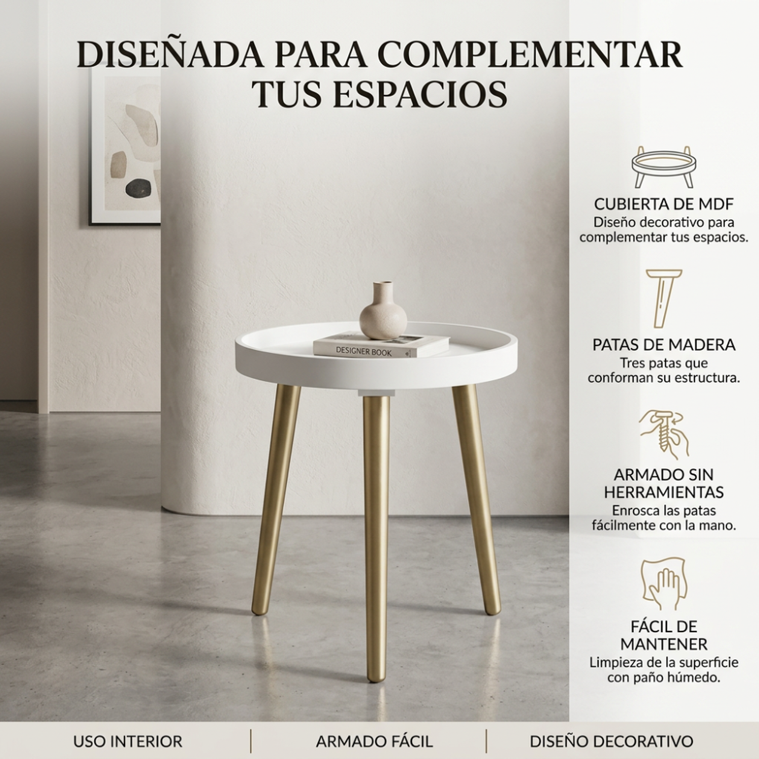 Mesa De Centro Redonda Lateral Salon Mesa De Centro Blanca-3