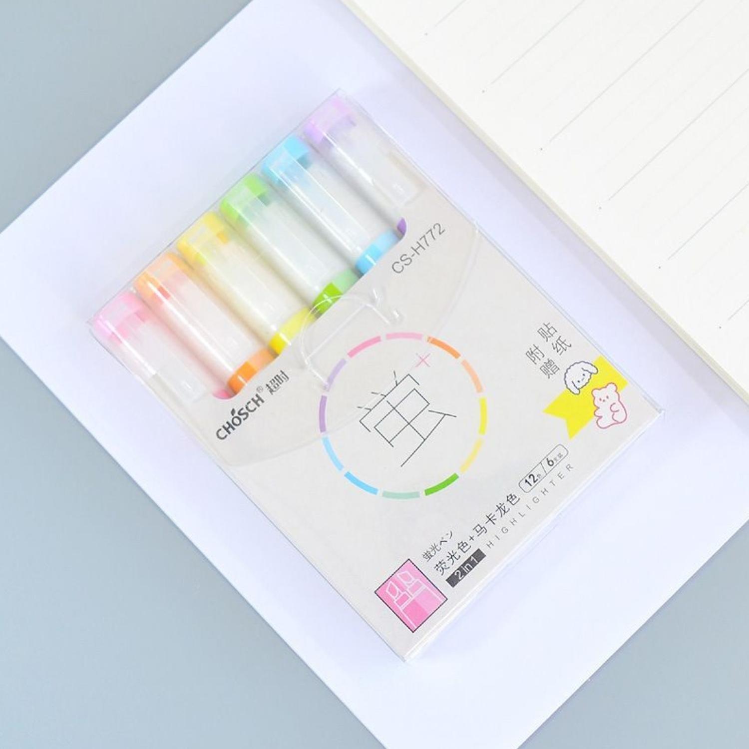 Set Lapices 12 Colores Marcadores Destacador 2 En 1 Stickers-3