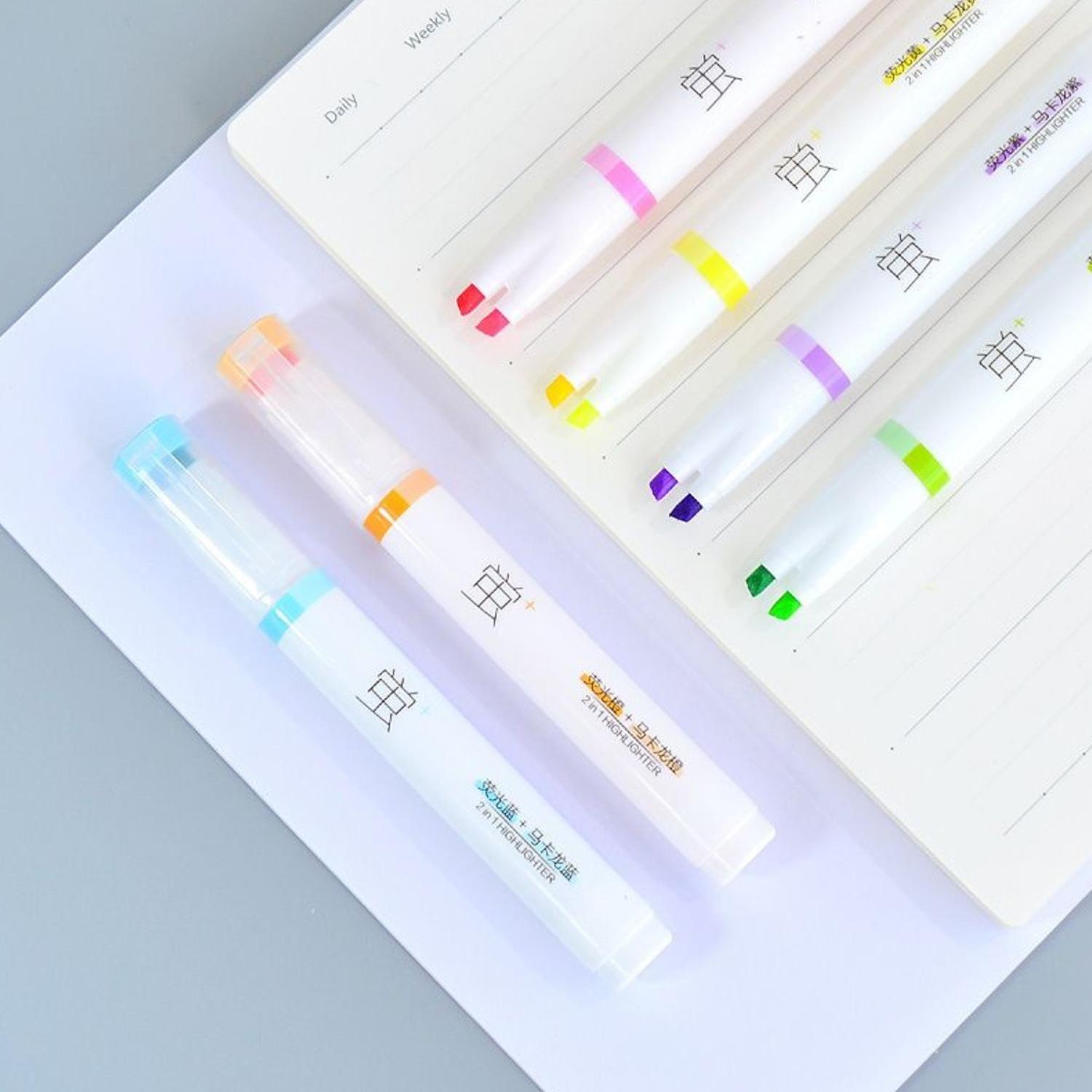 Set Lapices 12 Colores Marcadores Destacador 2 En 1 Stickers-6