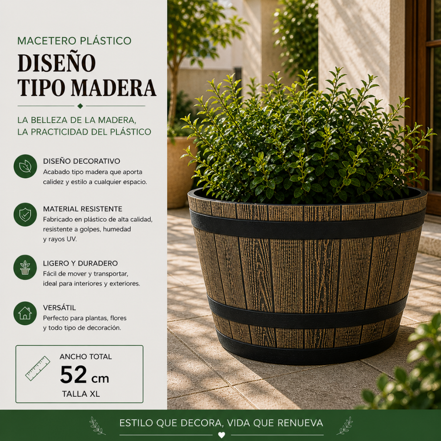 Macetero Plastico Diseño Efecto Barril De Madera Maceta XL-4