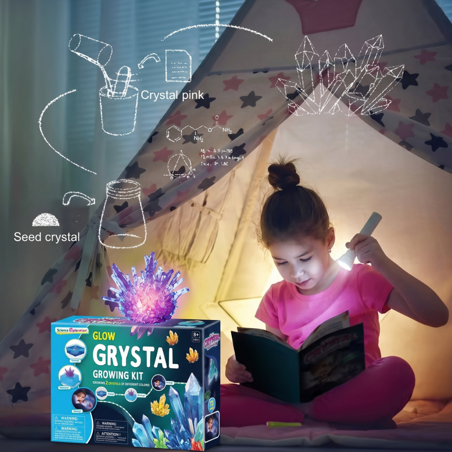 Kit Cultivo De Cristales Luminosos Niños Experimento Ciencia-3