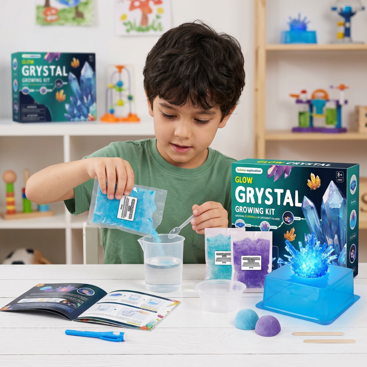 Kit Cultivo De Cristales Luminosos Niños Experimento Ciencia-5