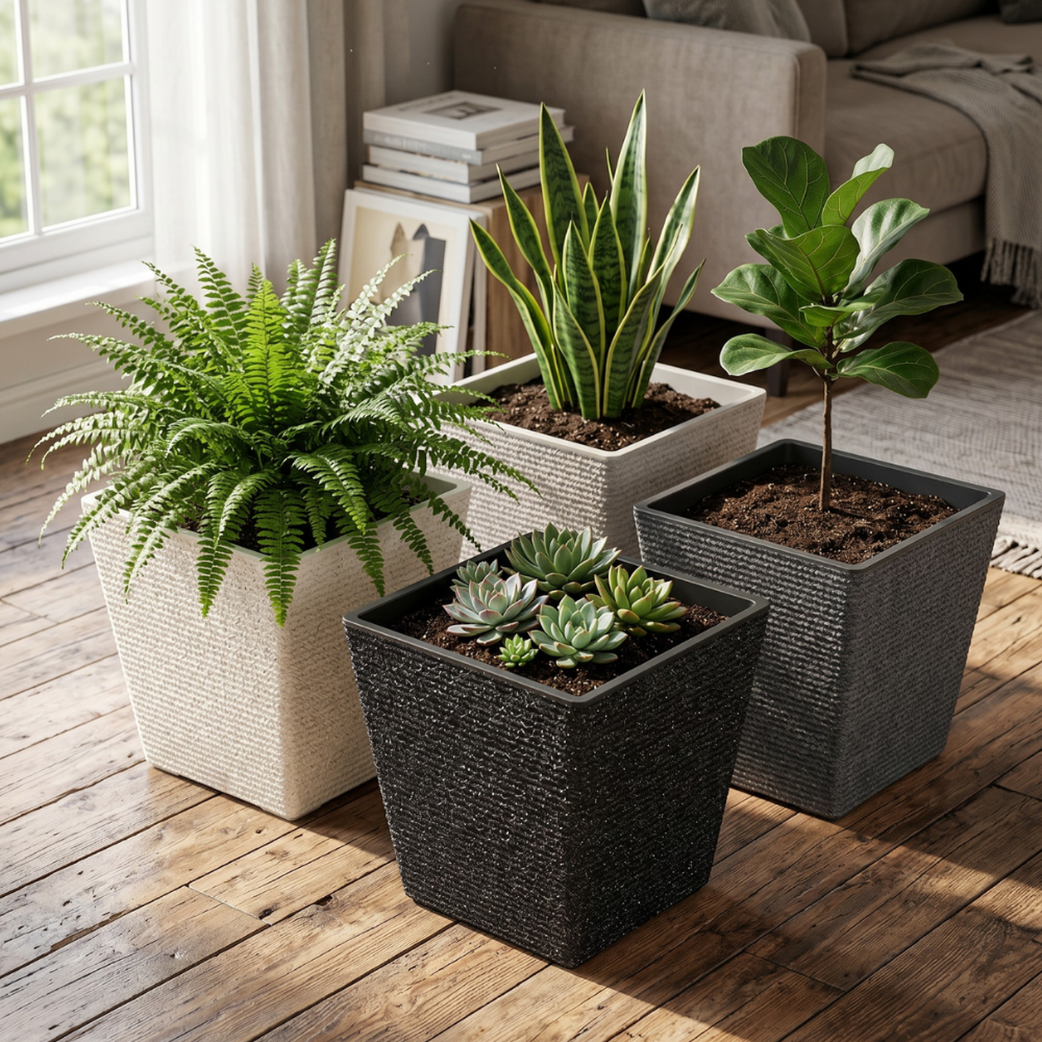 Set 2 Macetero Plastico Bajo Premium Base Cuadrada Conica S-2