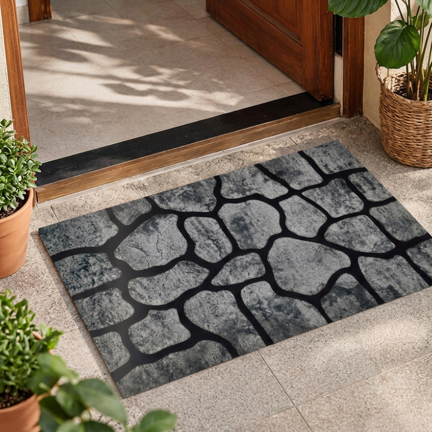 Alfombra Limpiapies Felpudo Alfombra De Entrada Piedras Baño-2