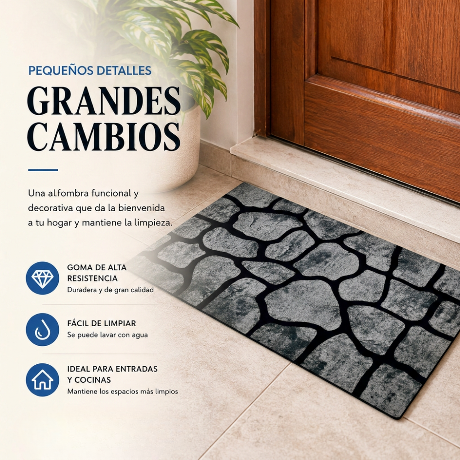 Alfombra Limpiapies Felpudo Alfombra De Entrada Piedras Baño-3