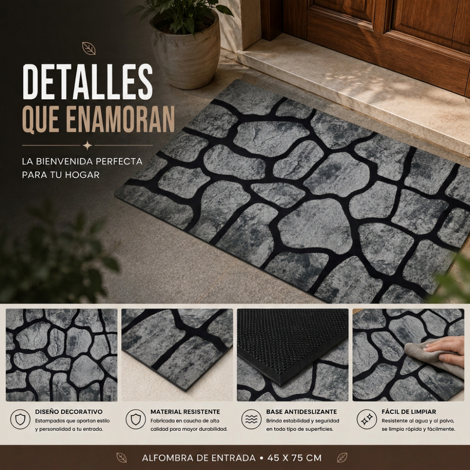 Alfombra Limpiapies Felpudo Alfombra De Entrada Piedras Baño-4