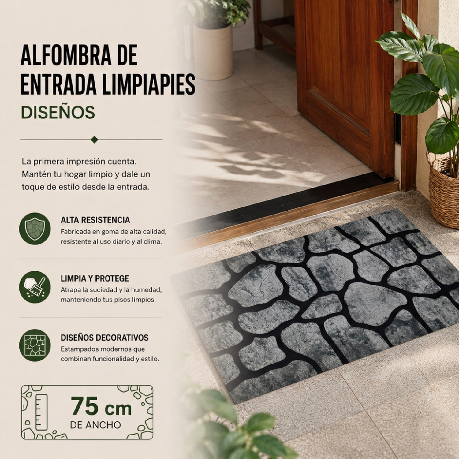 Alfombra Limpiapies Felpudo Alfombra De Entrada Piedras Baño-5