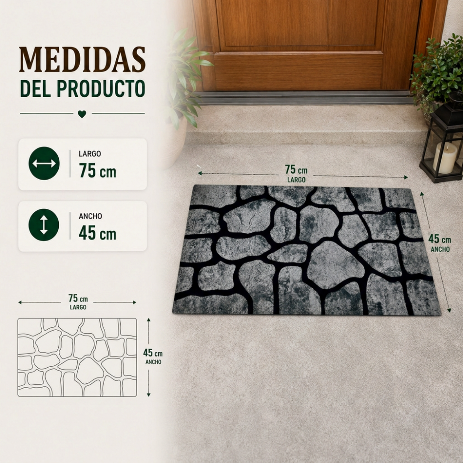 Alfombra Limpiapies Felpudo Alfombra De Entrada Piedras Baño-6