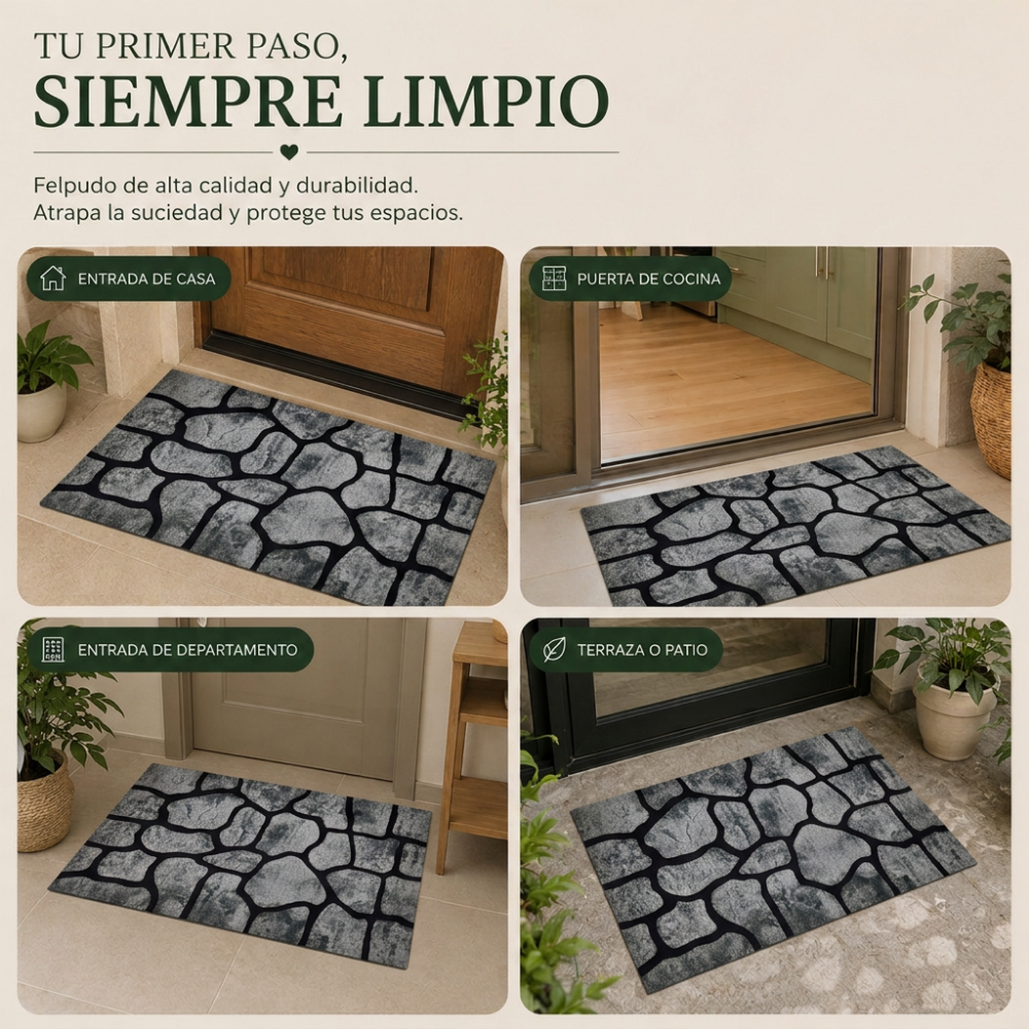 Alfombra Limpiapies Felpudo Alfombra De Entrada Piedras Baño-7