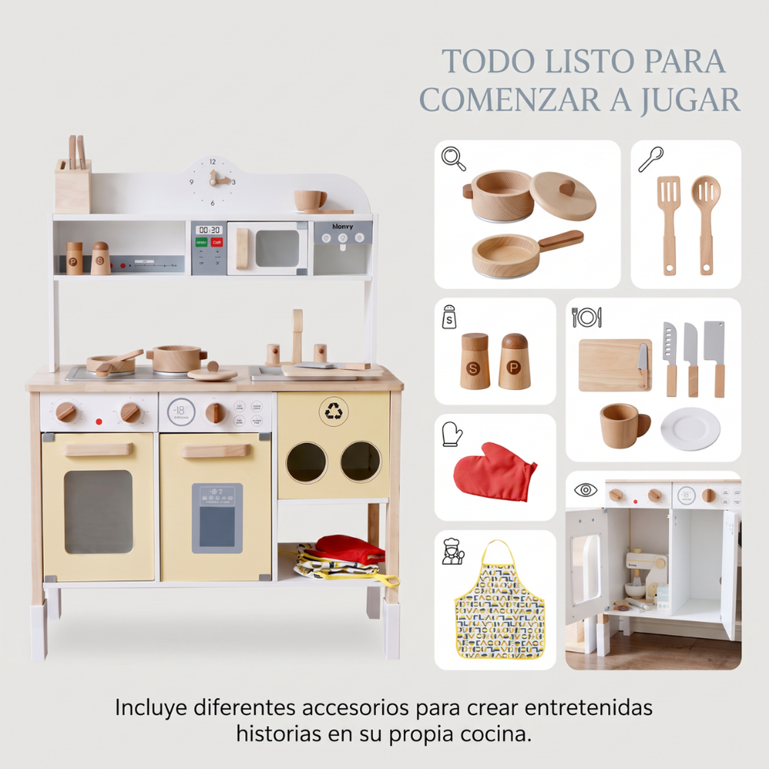 Cocina De Madera Infantil Con Accesorios Didáctica Para Niños-7