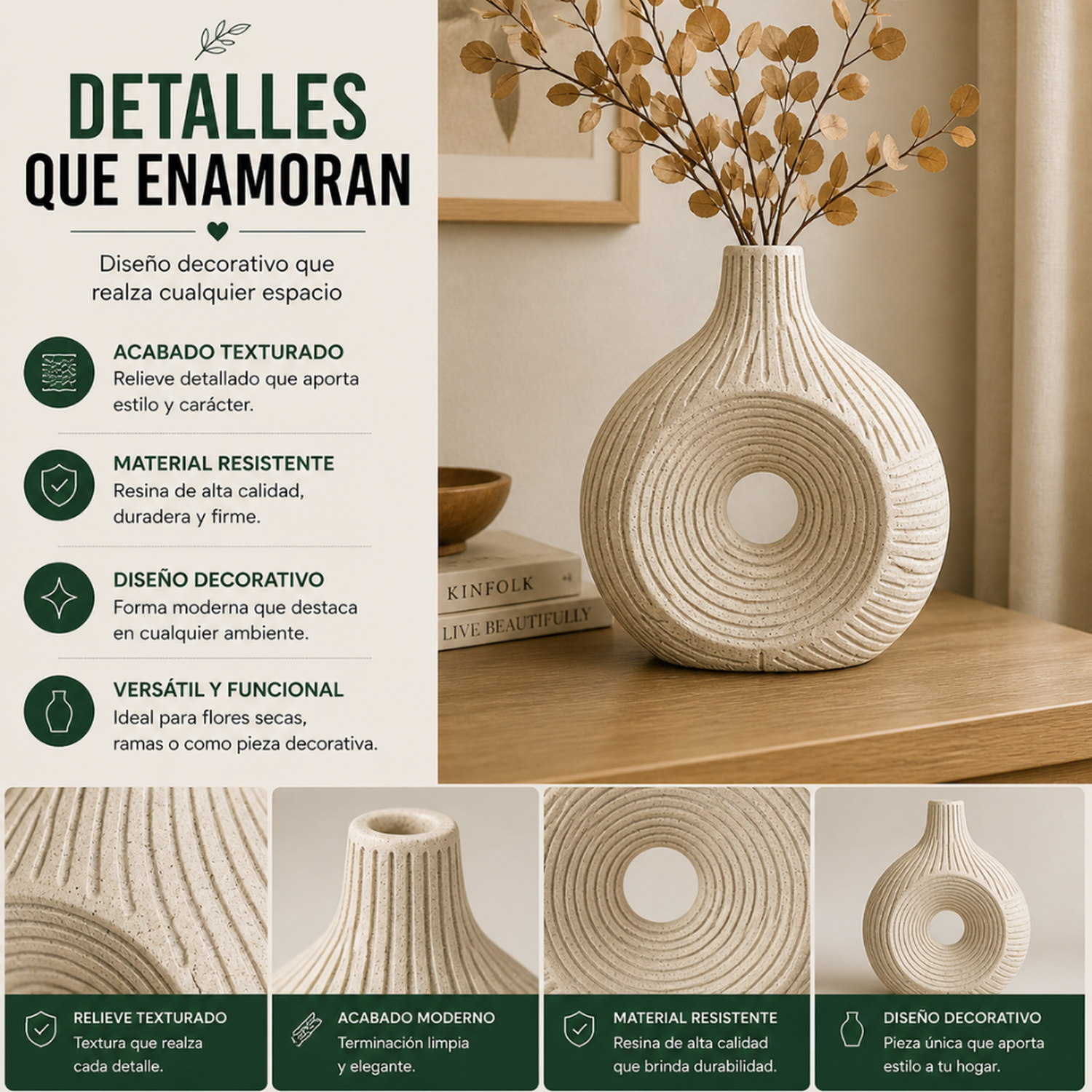 Florero Jarron de Resina Diseño Minimalista Moderno Textura-7