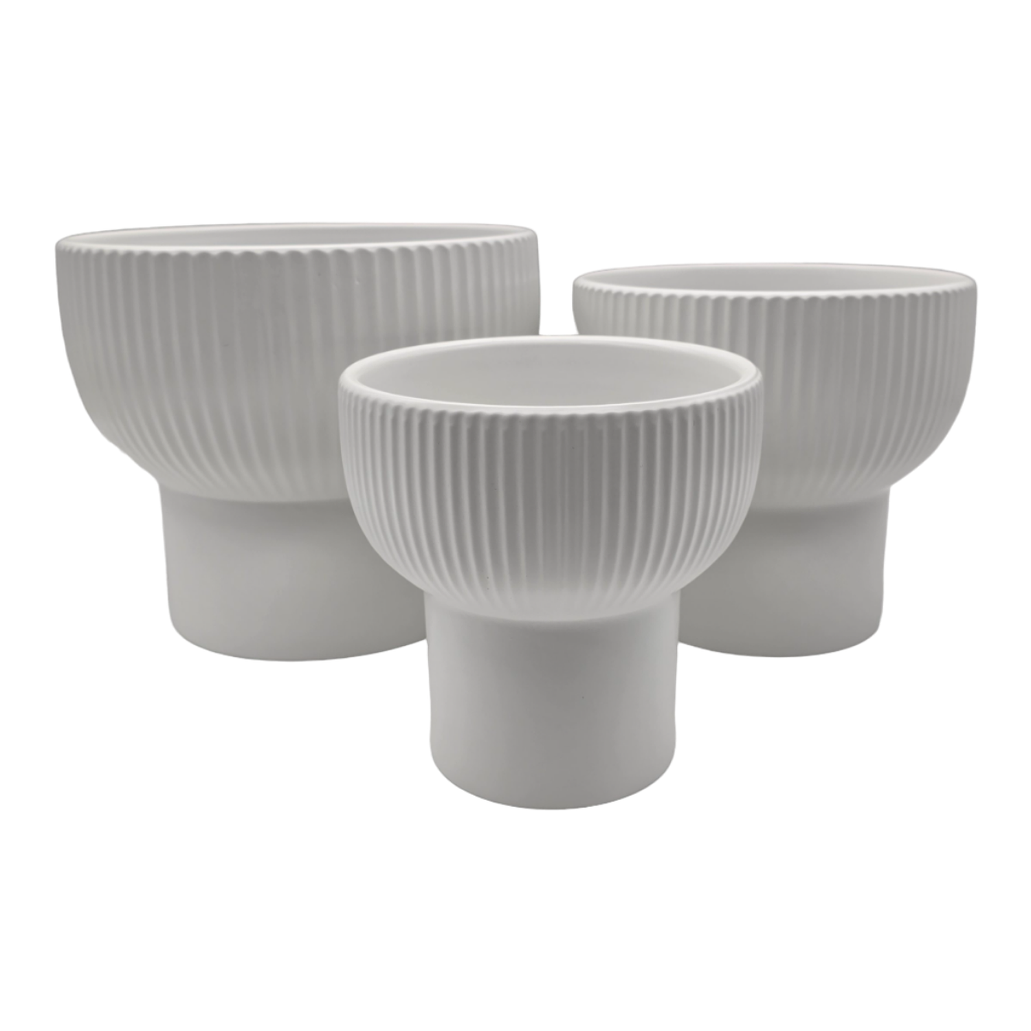 Set 3 Maceteros Maceta De Ceramica Copon Lineas Blanco Mate-2