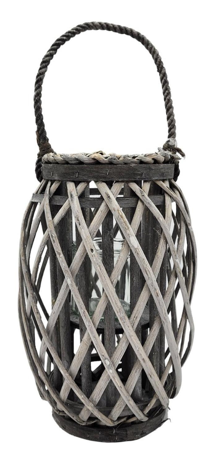 Candelabro Porta Vela Mimbre Rustico Gris Alargado Terraza-0