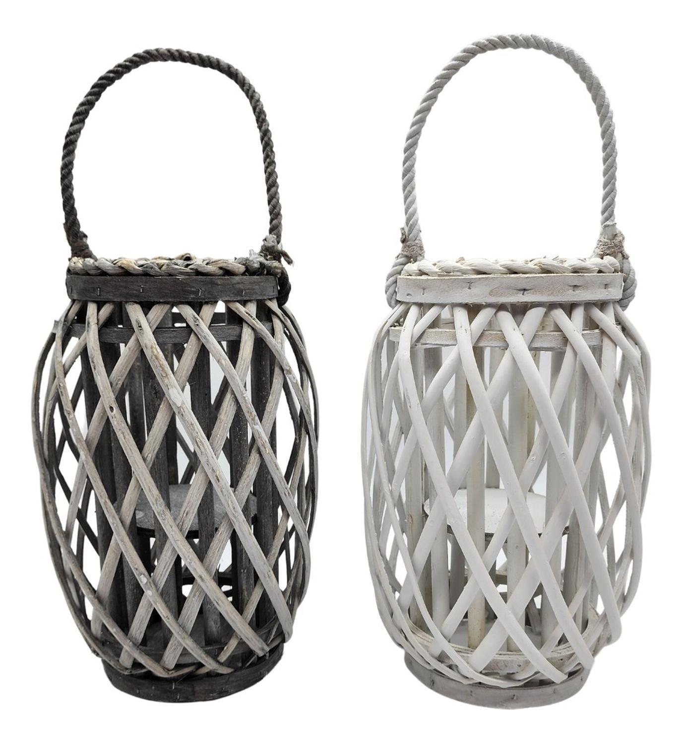 Candelabro Porta Vela Mimbre Rustico Gris Alargado Terraza-6