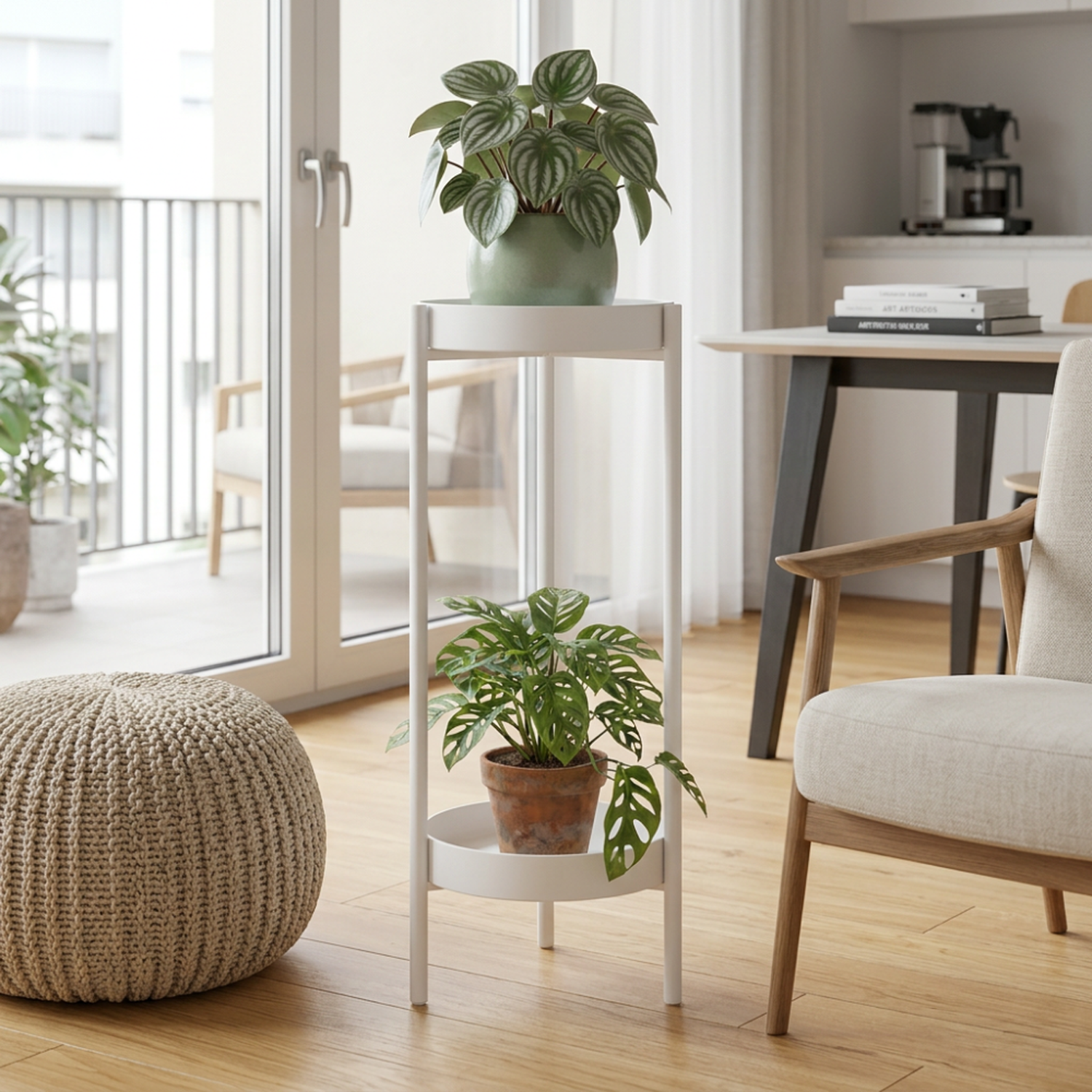 Porta Macetero Pedestal Para Plantas 2 Niveles Estante M-2