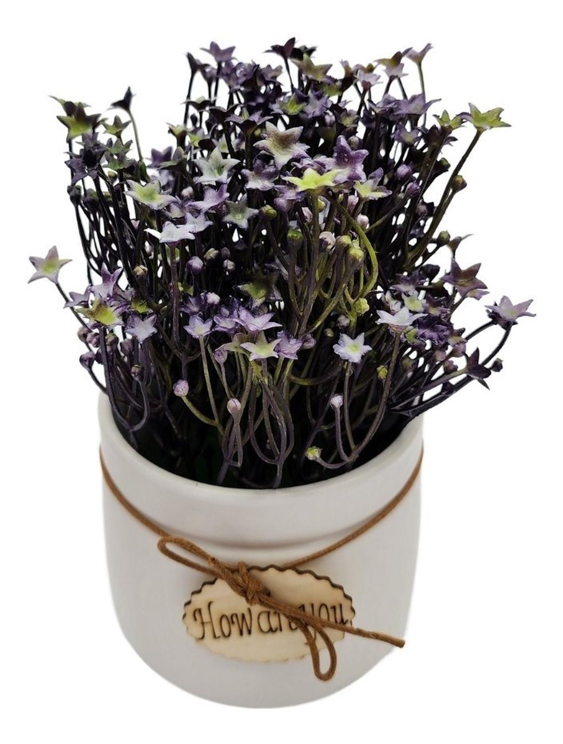 Planta Artificial Macetero Cerámica Howareyou Blanco Flores-1