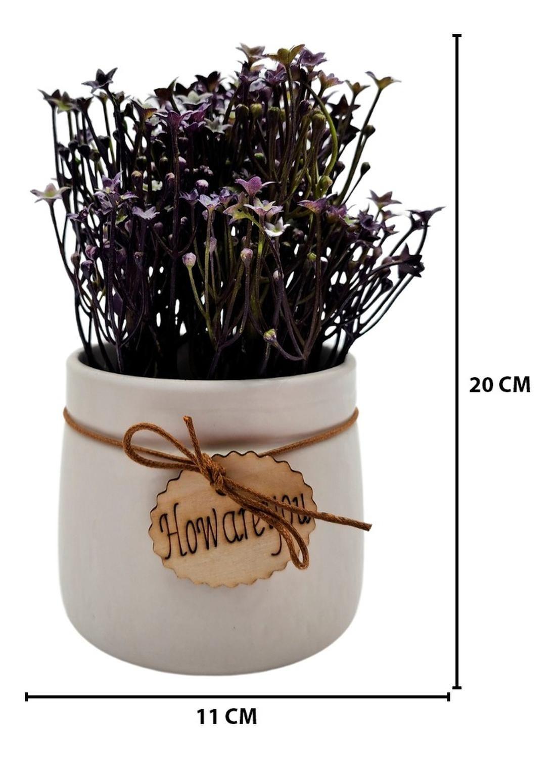 Planta Artificial Macetero Cerámica Howareyou Blanco Flores-2