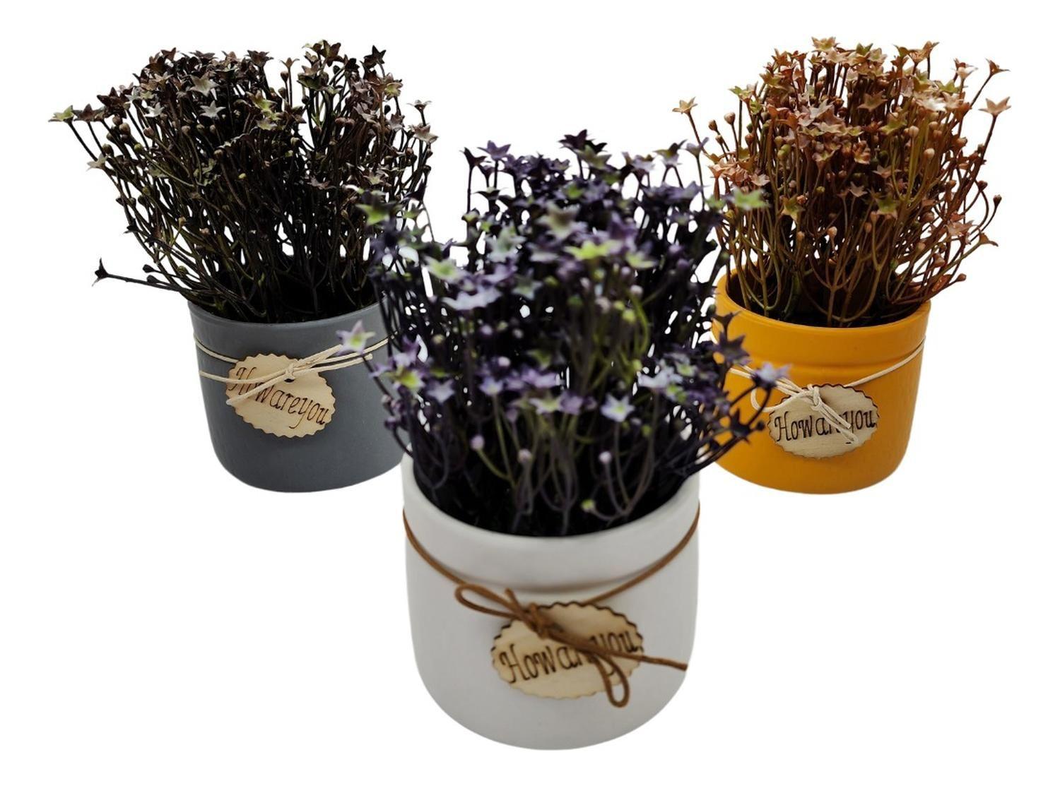 Planta Artificial Macetero Cerámica Howareyou Blanco Flores-3